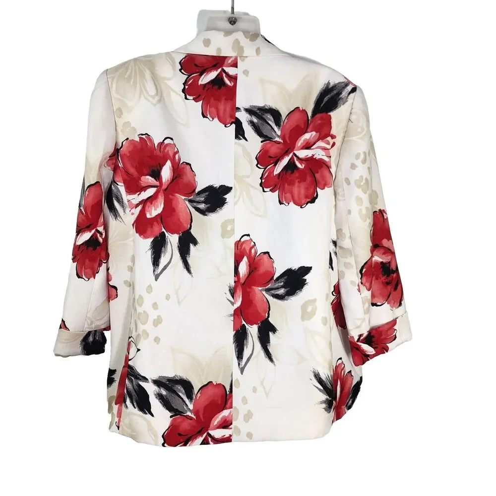 Alfred Dunner Women’s Blazer Size 12 3/4 Sleeve Floral Open Front Pockets Lined